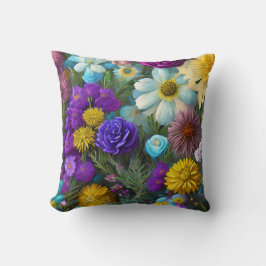 Farbige gemischte Blume, Retro Moderne Ringzeit T Kissen