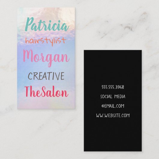Farbige gemischte Schriftart | Pastellfolie Visitenkarte (Vorne/Hinten)