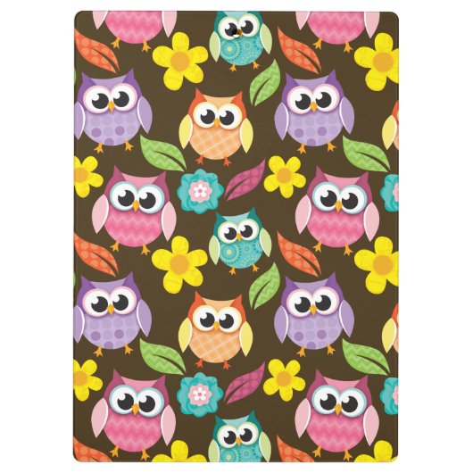 Farbige Gemusterte Eulen und Blume Klemmbrett (Rückseite)