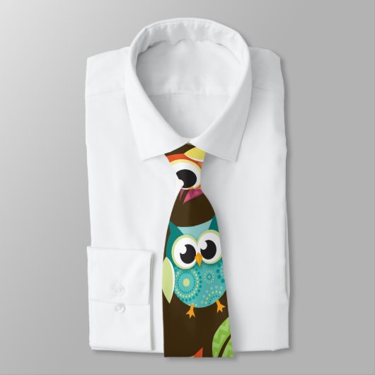 Farbige Gemusterte Eulen und Blume Krawatte (Gebunden)