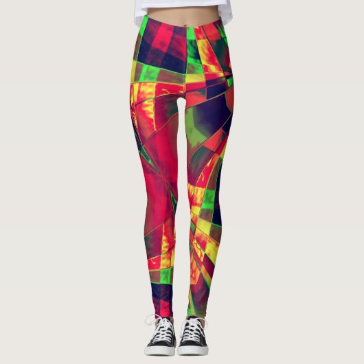 Farbige geneigte oder gestreckte Rechtecke, rot gr Leggings (Vorderseite)