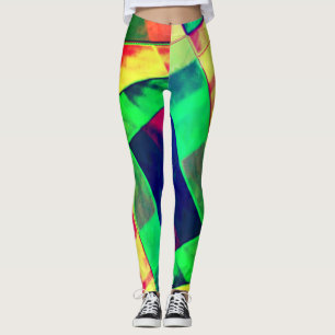 Farbige geneigte Quadrate, Rechtecke, grünlich. Leggings