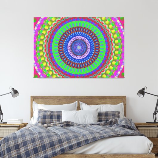 Farbige Geometrie Mandala Stretched Canvas Print Leinwanddruck (Insitu (Schlafzimmer))