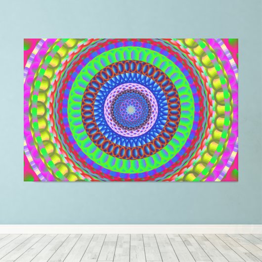 Farbige Geometrie Mandala Stretched Canvas Print Leinwanddruck (Insitu (Holzboden))