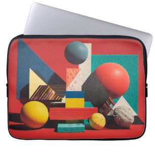 Farbige geometrische Formen auf rotem Hintergrund Laptopschutzhülle