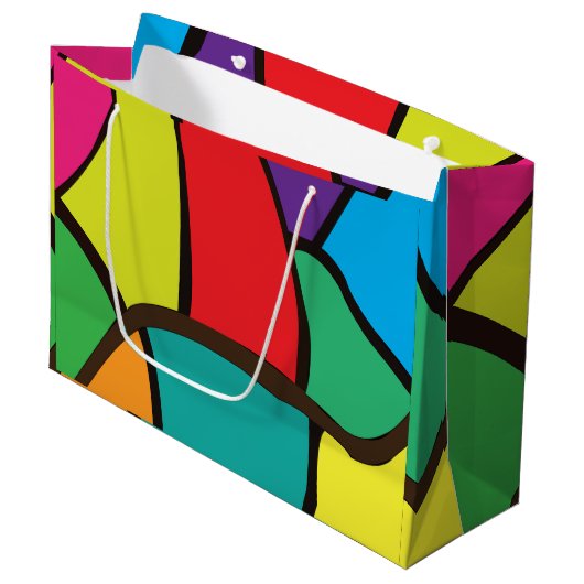 Farbige geometrische Formen Große Geschenktüte (Vorderseite Schrägansicht)