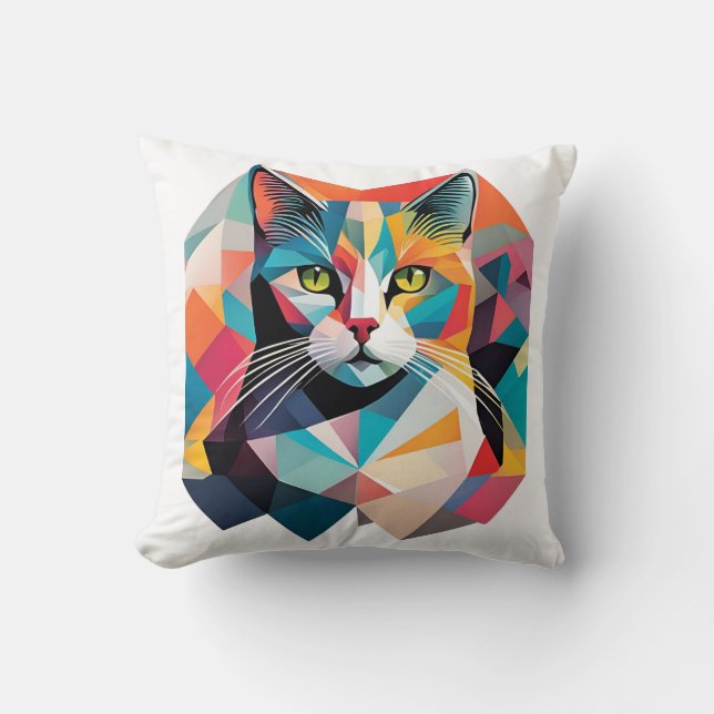 Farbige geometrische Katze Kissen (Vorderseite)