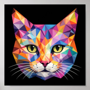 Farbige geometrische Katzen-Gesicht Low-Poly-Dreie Poster