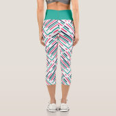 Farbige geometrische Linien Blau Pink Aquamarin Capri Leggings (Rückseite)