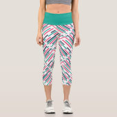 Farbige geometrische Linien Blau Pink Aquamarin Capri Leggings (Vorderseite)