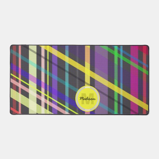 Farbige geometrische Retro-Linien Muster Monogramm Schreibtischunterlage (Vorderseite)