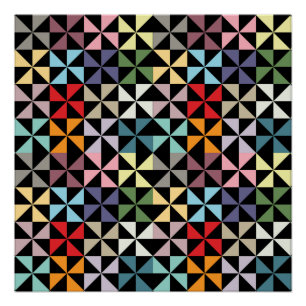 Farbige geometrische Windmühle Schwarz Poster