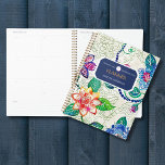 Farbige geprägte Blume-Logo-Monogramm Planer<br><div class="desc">Farbenfrohe gestempelte Blume Business Logo Monogram Planner Elegant, cool, glamourös und feminin mit einem farbenfrohen Design aus gestanzten Blume. Personalisieren Sie Ihren Namen und fügen Sie ihn hinzu. Vorlage für ein Jahr, schwarze Buchstaben. Fügen Sie Ihr individuelles Logo oder Bild hinzu. Der Name ist mit einem modernen handgeschriebenen Stilskript geschrieben....</div>
