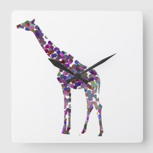 Farbige gepunktete Giraffe Quadratische Wanduhr