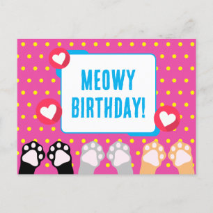 Farbige gepunktete Katzenpfoten hoch Happy Birthda Postkarte