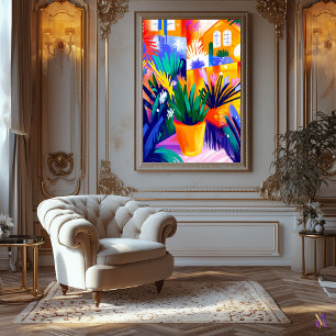Farbige gepunktete Pflanze im Fauvist-Stil Leinwanddruck