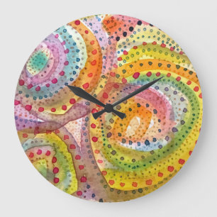 Farbige gepunktete Wasserfarben-Spiralen Große Wanduhr