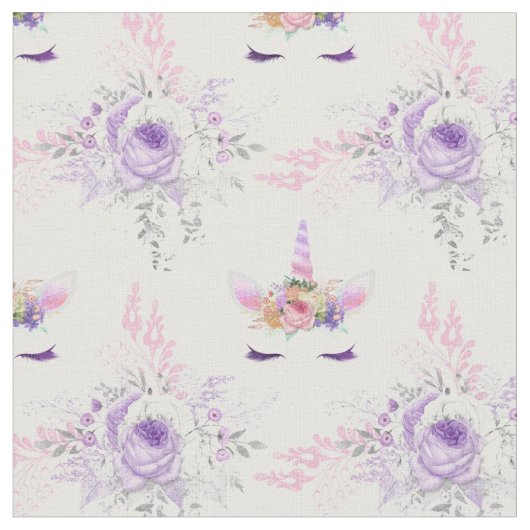 Farbige Gesichter mit violetten Blumen auf Weiß Stoff (Nahaufnahme)