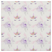 Farbige Gesichter mit violetten Blumen auf Weiß Stoff (Muster)