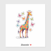 farbige Giraffe farbenfrohe Schmetterlinge Giraffe Aufkleber (Blatt)