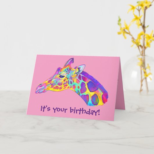 Farbige Giraffe Geburtstagskarte Karte (Gelbe Blume)