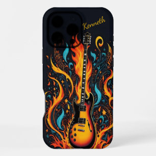 Farbige Gitarre mit wirbelnden Flammen iPhone 16 Pro Max Hülle