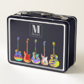 Farbige Gitarren Monogram Black Metall Brotdose (Rückseite)