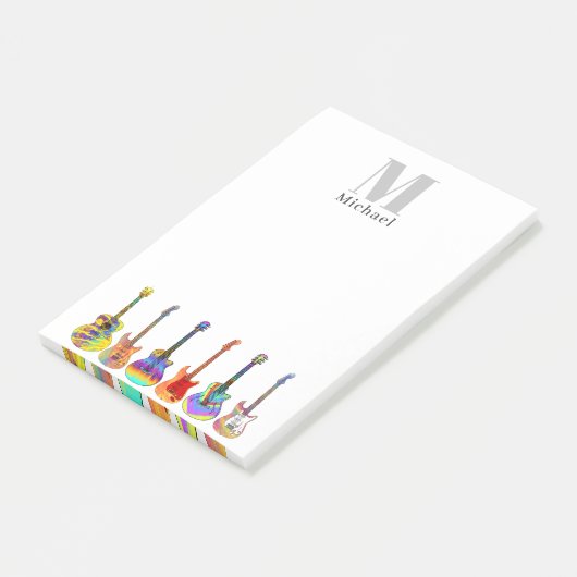 Farbige Gitarren-Monogram Post-it Klebezettel (angewinkelt)