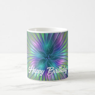 Farbige glänzende Fantasy-Blumen-Abstrakte Fraktal Kaffeetasse
