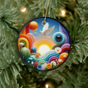Farbige Glas-Abstrakt-Taube Regenbogen-Garten Keramik Ornament