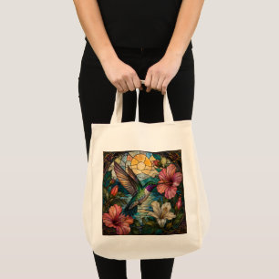 Farbige Glasmalerei Kolibri Blumen-Tasche Tragetasche