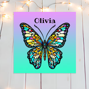 Farbige Glasmalerei-Schmetterling Personalisiert Poster