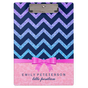 Farbige Glitter Blau Chevron Rosa Damastmuster Klemmbrett