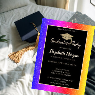 Farbige Glitter-Gold-Abschlusskappe Einladung