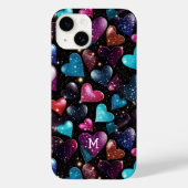 Farbige Glittery Hearts Muster Monogram Case-Mate iPhone Hülle (Rückseite)