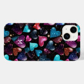 Farbige Glittery Hearts Muster Monogram Case-Mate iPhone Hülle (Rückseite (Horizontal))