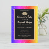 Farbige Glitzer-Gold-Graduierungskappe Einladung (Stehend Vorderseite)