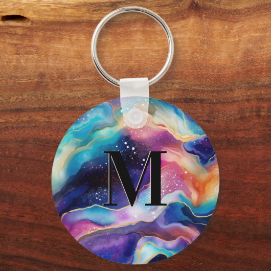Farbige Glitzer-Muster-Monogramm Schlüsselanhänger (Vorderseite)