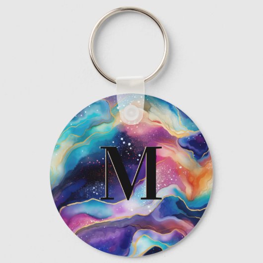 Farbige Glitzer-Muster-Monogramm Schlüsselanhänger (Rückseite)