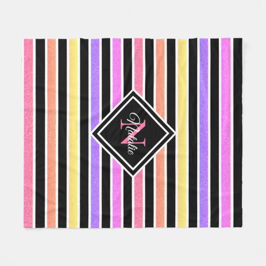 Farbige Glitzer Schwarze Streifen Monogramm Fleecedecke (Vorderseite (Horizontal))