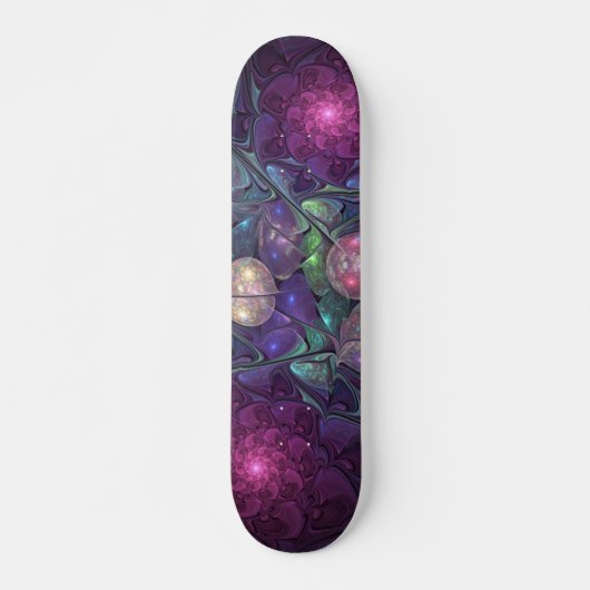 Farbige glitzernde moderne abstrakte Fraktalkunst Skateboard (Vorne)