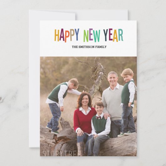 Farbige glückliche neue Jahreskarte Feiertagskarte (Vorderseite)