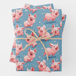 Farbige, glückliche Schweine Geschenkpapier Set
