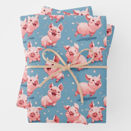 Farbige, glückliche Schweine Geschenkpapier Set (Beispiel)