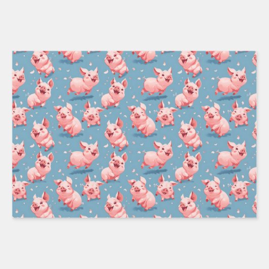 Farbige, glückliche Schweine Geschenkpapier Set (Vorderseite)