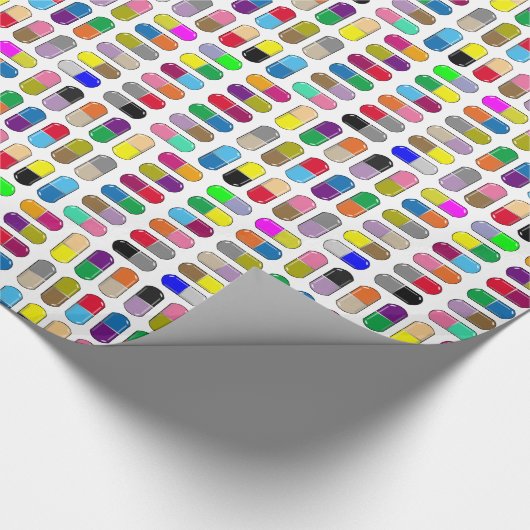 Farbige, glückliche Tabletten Geschenkpapier (Ecke)