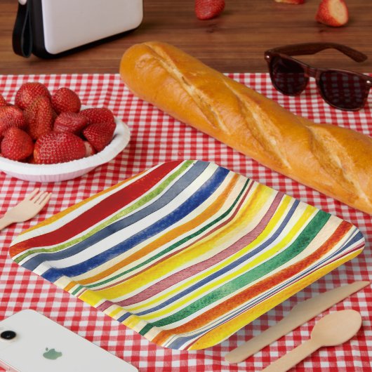 Farbige, glückliche Wasserfarben Pappteller (Picknick)