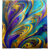 Farbige Gold Abstrakt Blue Lila Ribbbons Duschvorhang (Vorderseite)