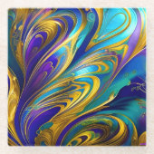 Farbige Gold Abstrakt Blue Lila Ribbbons Glasuntersetzer (Vorderseite)