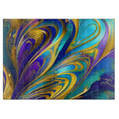 Farbige Gold Abstrakt Blue Lila Ribbbons Schneidebrett (Vorderseite)
